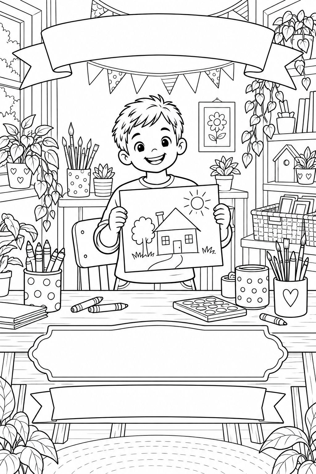 A boy proudly shares his drawing
