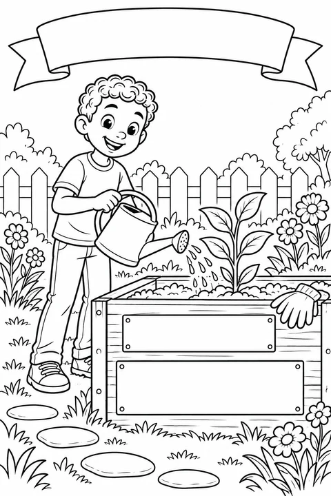 A boy helps his garden grow