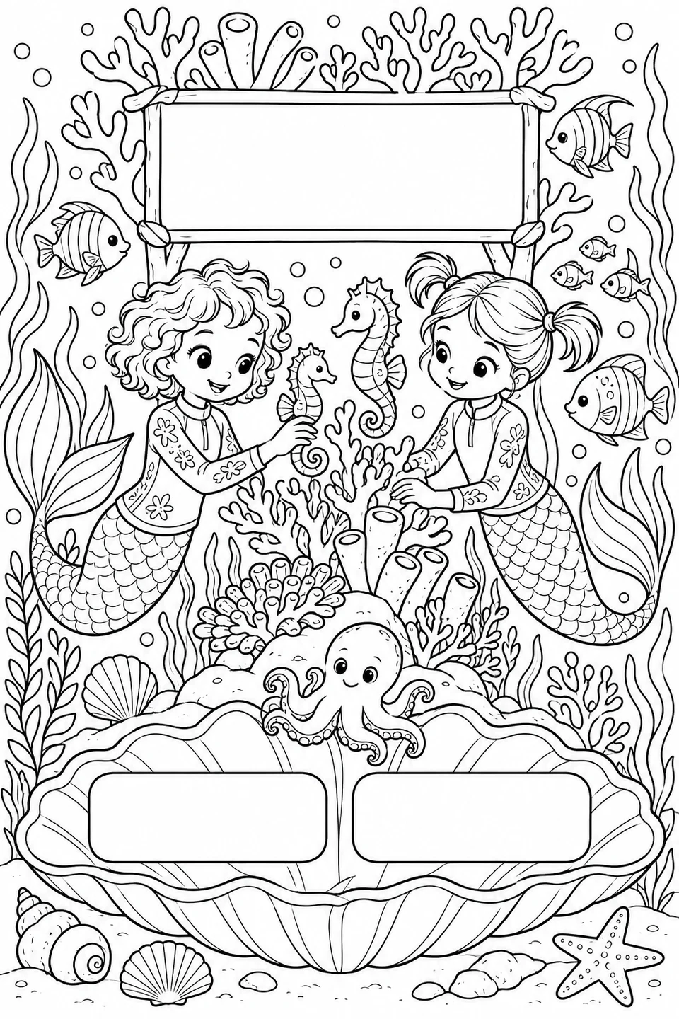 Mermaid friends in the coral garden
