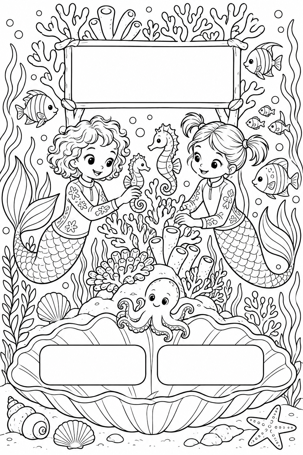 Mermaid friends in the coral garden