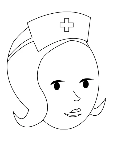 A nurse with short hair and a cap marked with an outlined cross.