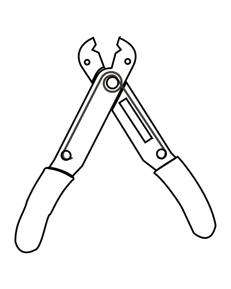 An open pair of pliers with two long handles and a round pivot.