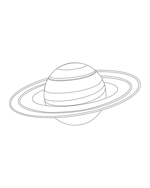 Saturn mit gebogenen Bändern auf dem Planeten und breiten Ringen darum.