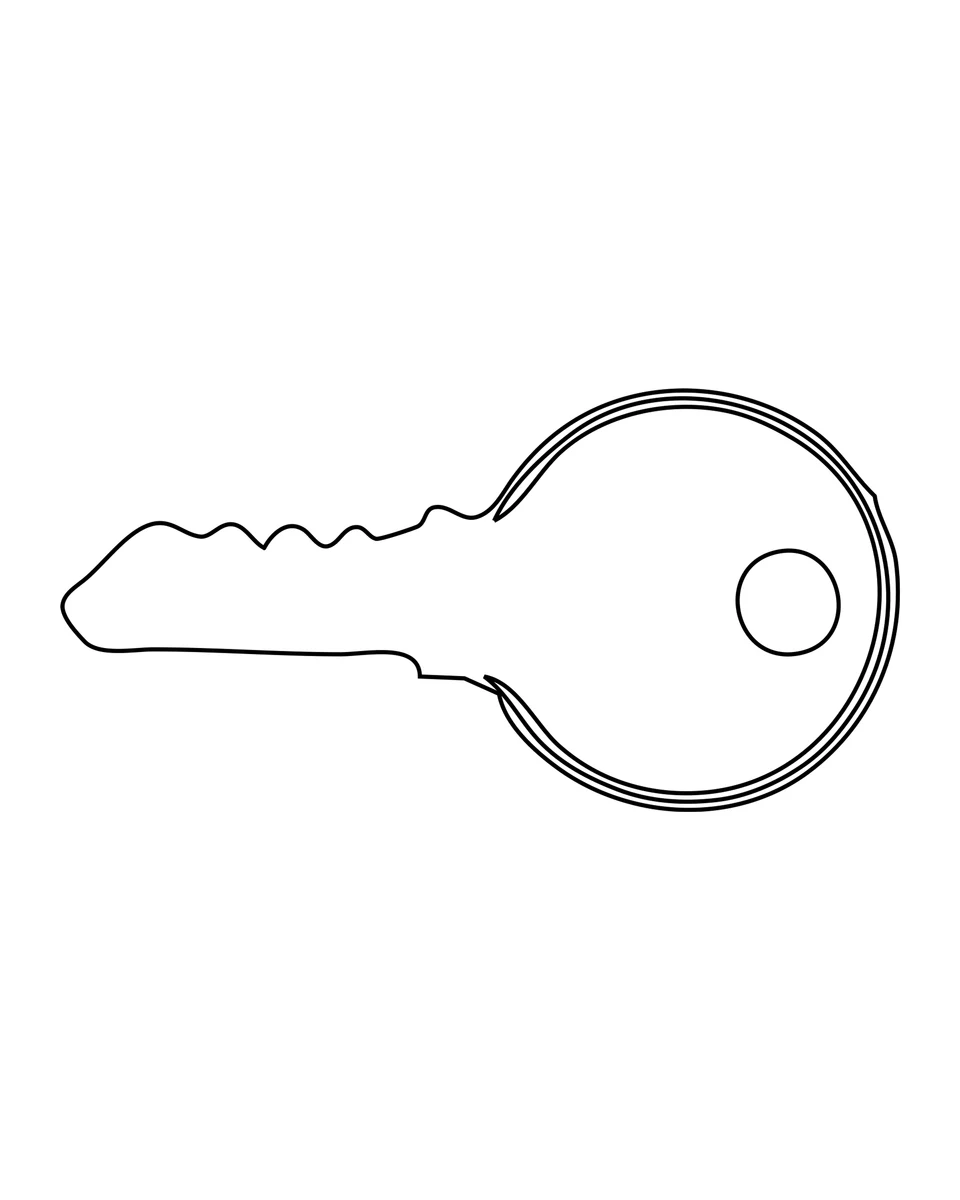A key with a round head, a small hole and a row of teeth.