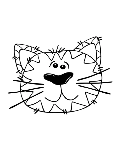 A smiling cat face with pointed ears, long whiskers and stripes.
