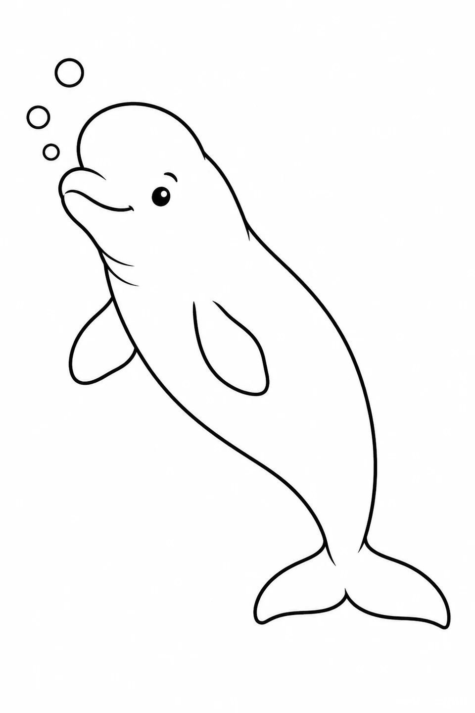 Beluga Whale: One animal swimming beside three bubbles, with broad spaces to color.