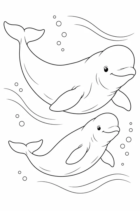 Beluga Whale: Two companions swim together among gentle currents and bubbles.