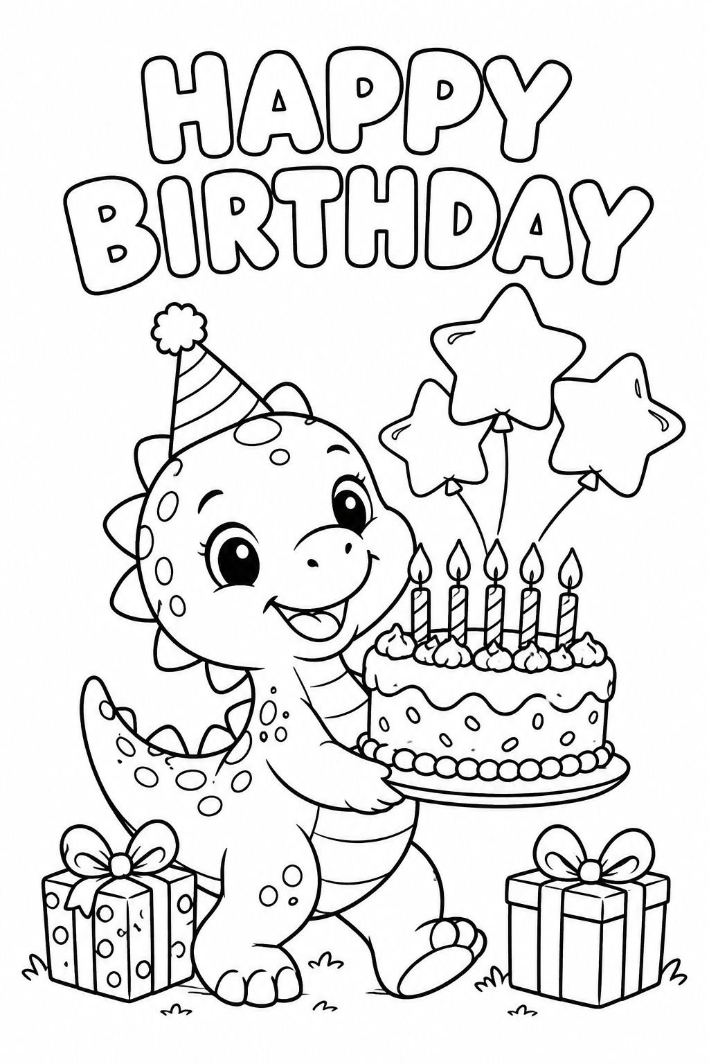 Dinosaurio con tarta de cumpleaños