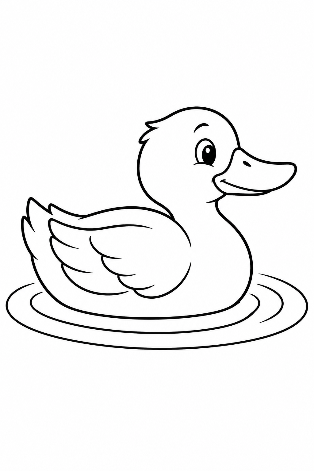 A single duck floats in side view, surrounded by broad rings of ripples.