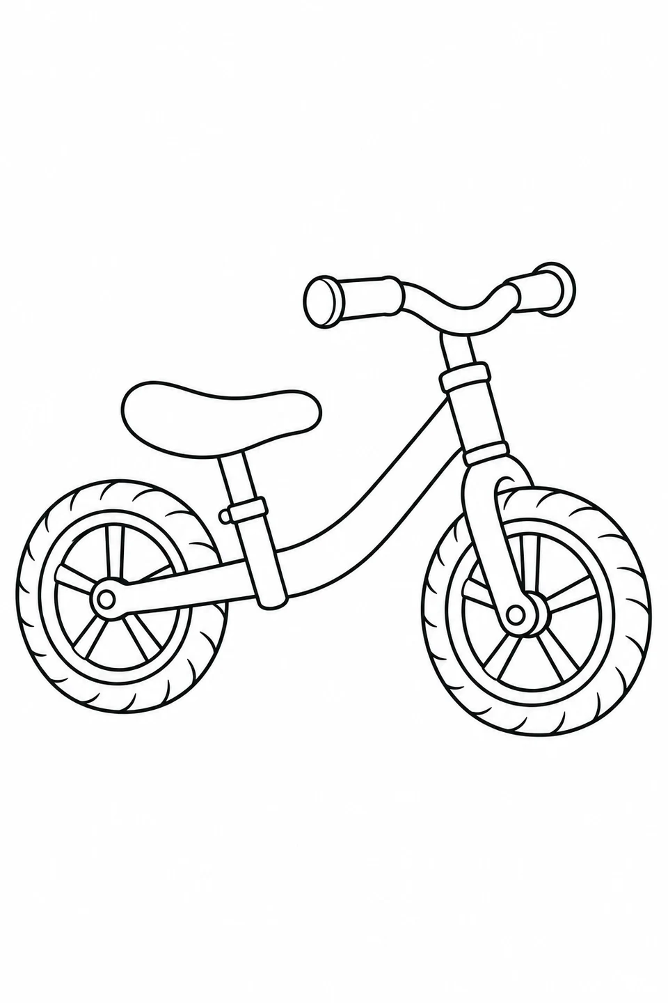 Una bicicleta infantil de equilibrio tiene ruedas anchas, sillín bajo y no lleva pedales ni cadena.