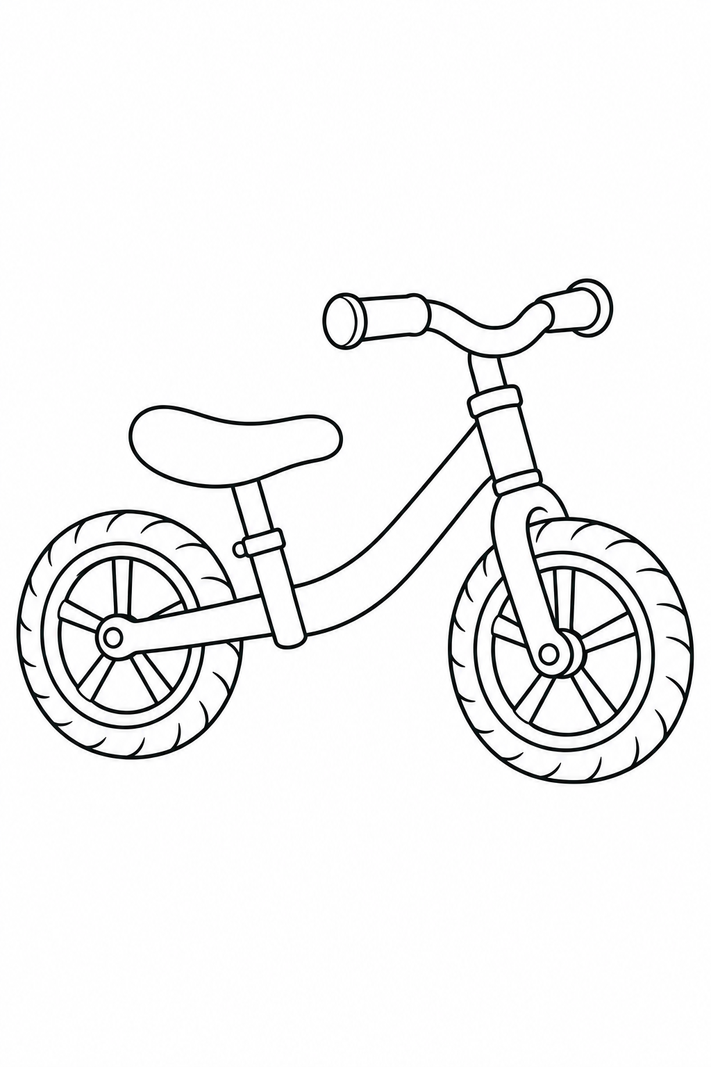 A small balance bike has broad wheels, a low saddle and no pedals or chain.