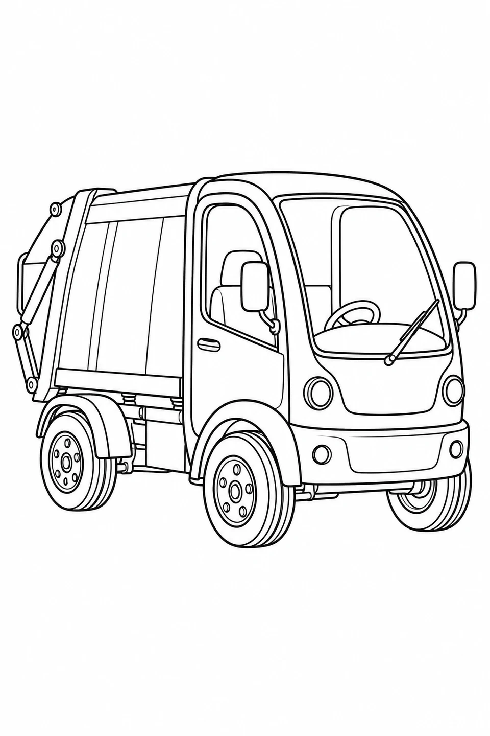 A small collection truck has a rounded cab, short wheelbase and enclosed rear container.