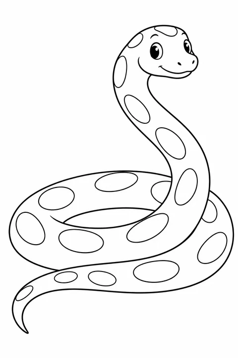 A friendly snake lifts its head above a loose coil, with large oval spots.