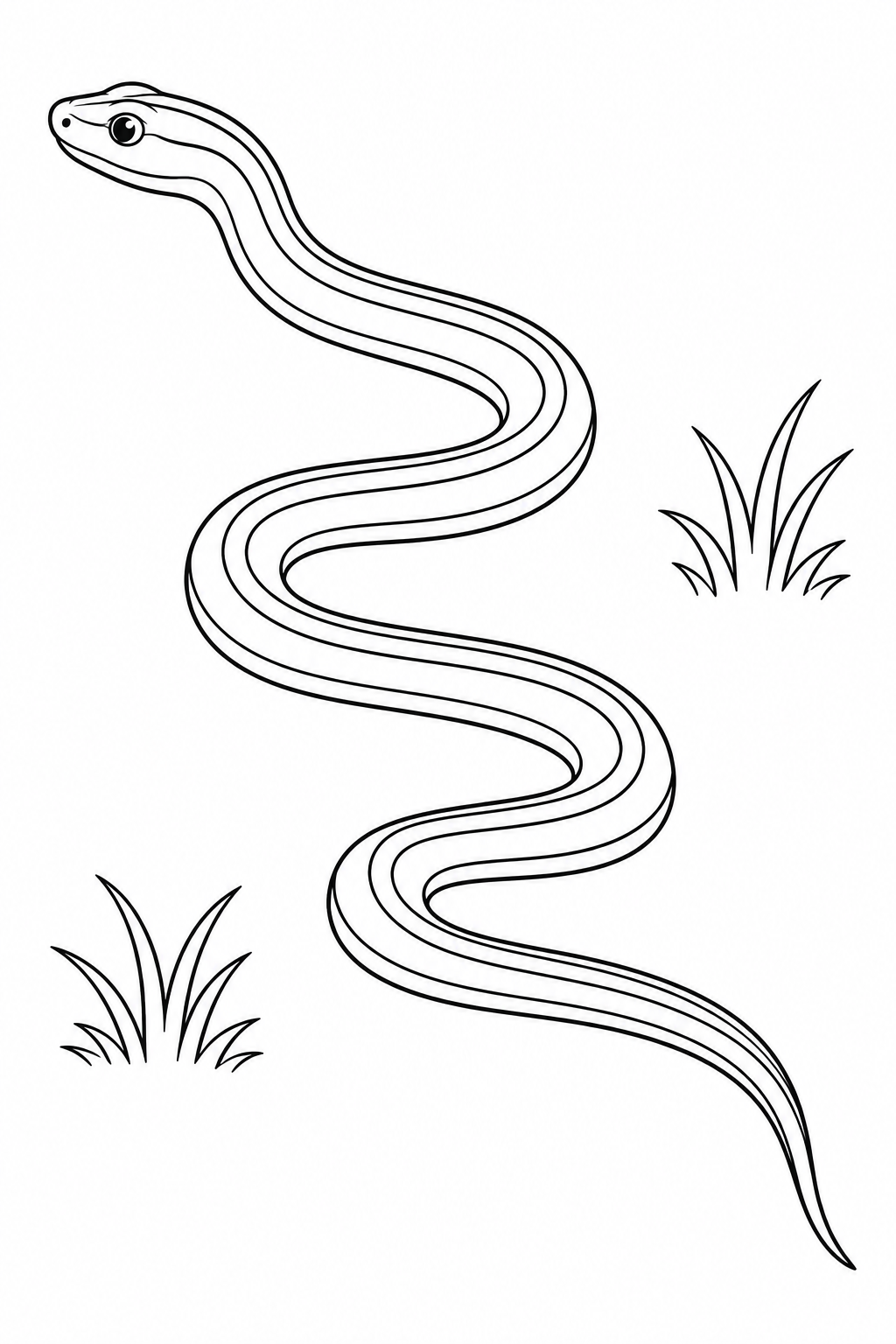 Serpiente con rayas longitudinales entre matas de hierba