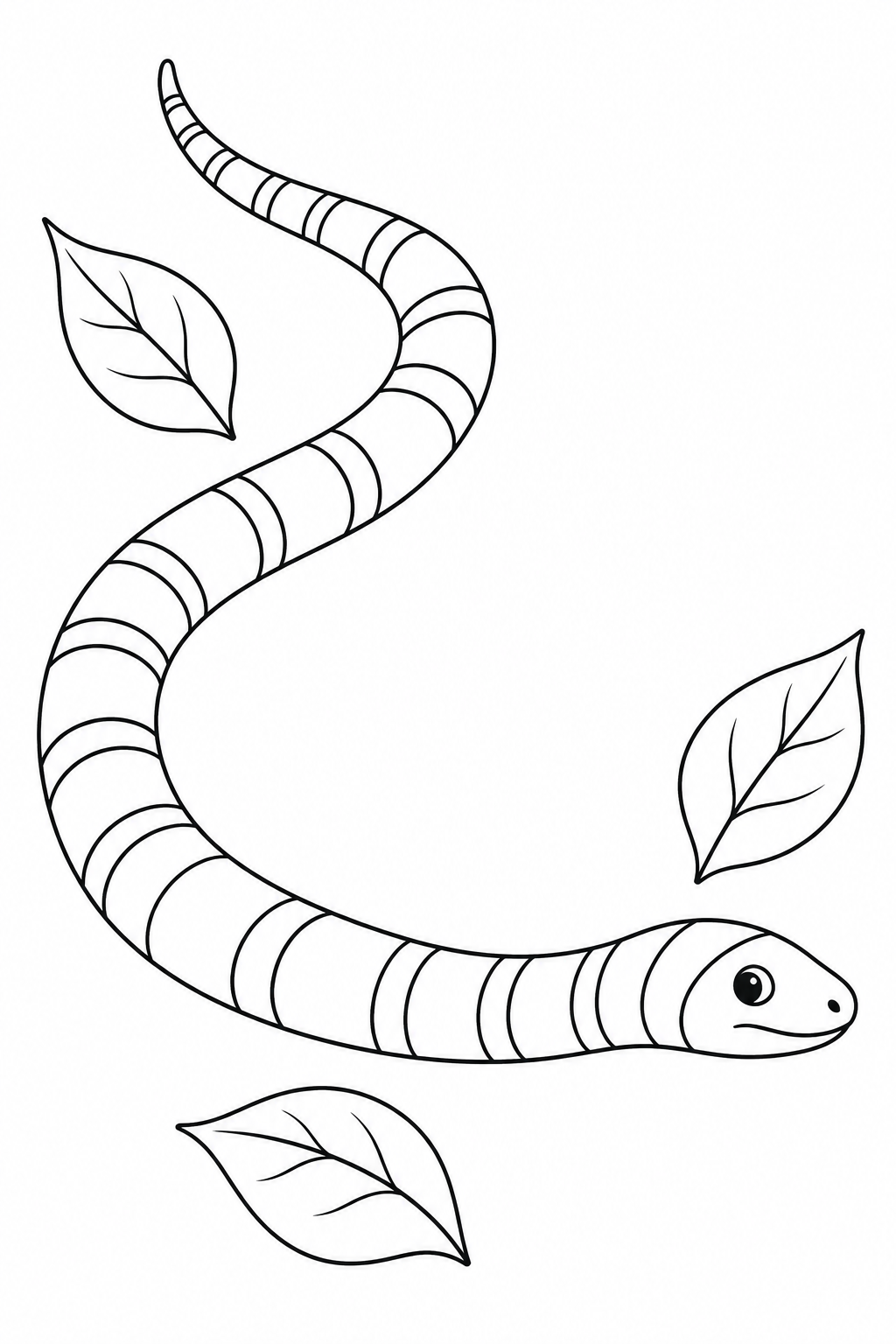 Snake with wide and narrow bands beside three leaves
