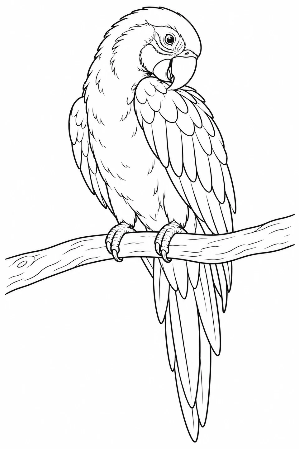 A perched parrot turns its head back and touches its folded wing with its curved beak.