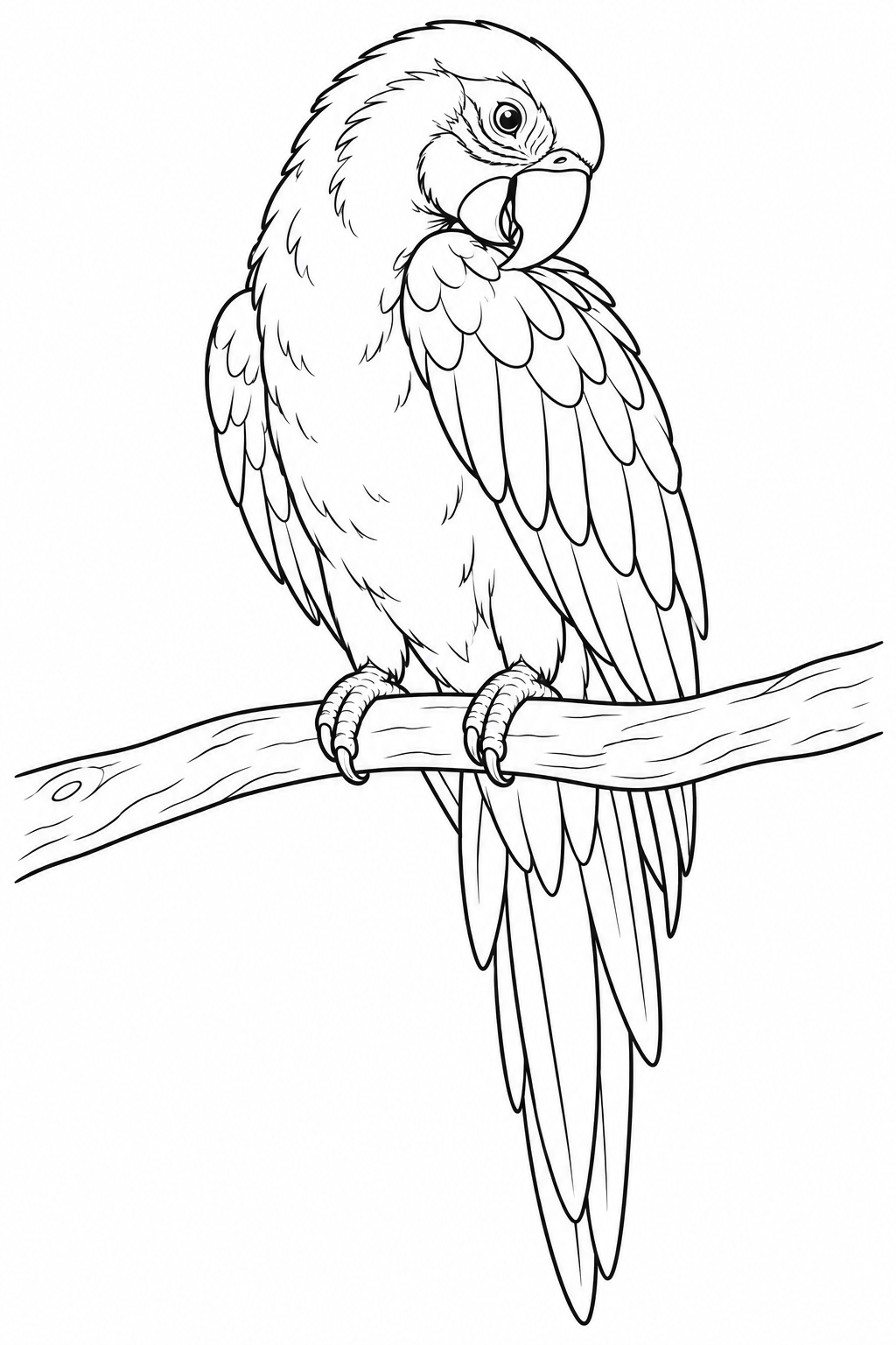 A perched parrot turns its head back and touches its folded wing with its curved beak.