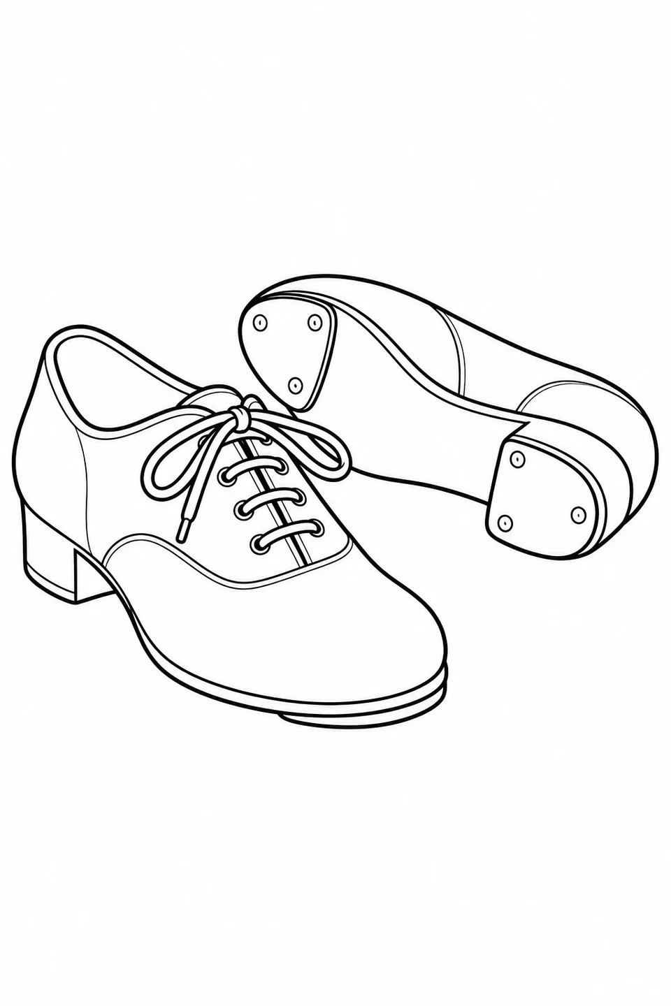 Deux chaussures de claquettes à lacets, dont une retournée pour montrer les plaques métalliques de la semelle.
