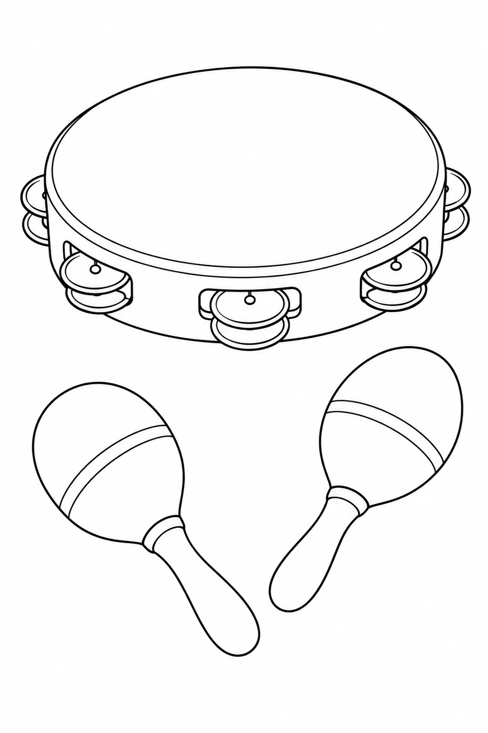 A round tambourine with metal jingles rests above a pair of maracas.
