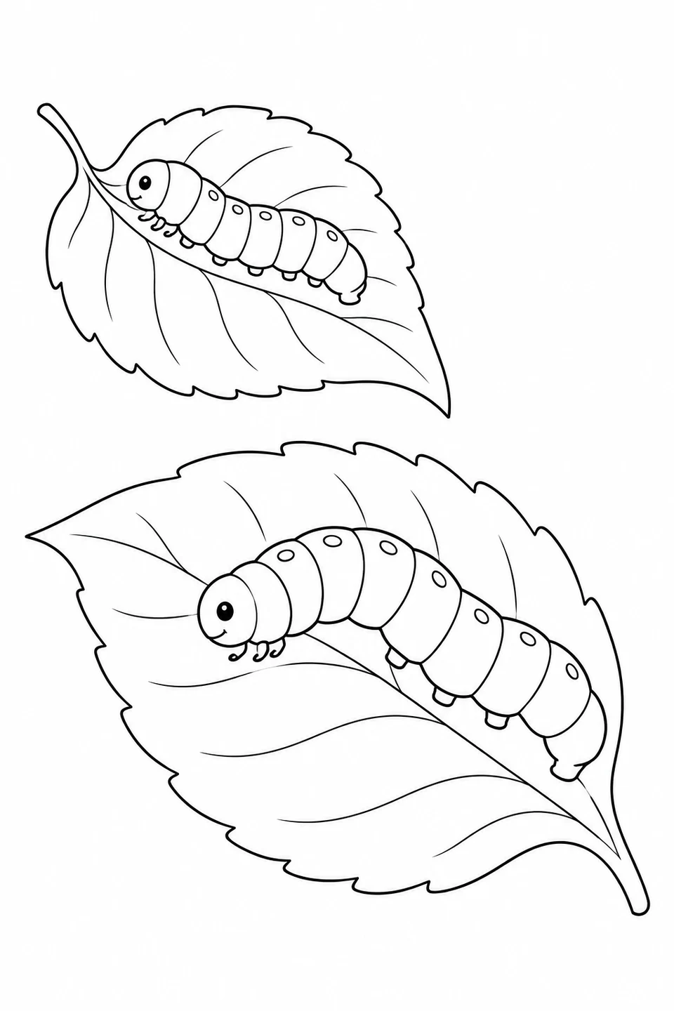 Two caterpillars on separate leaves, one above the other.