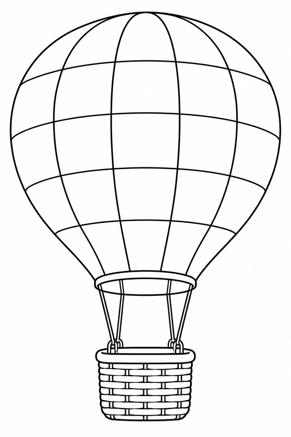Large patchwork panels cover a balloon with a basket hanging below.
