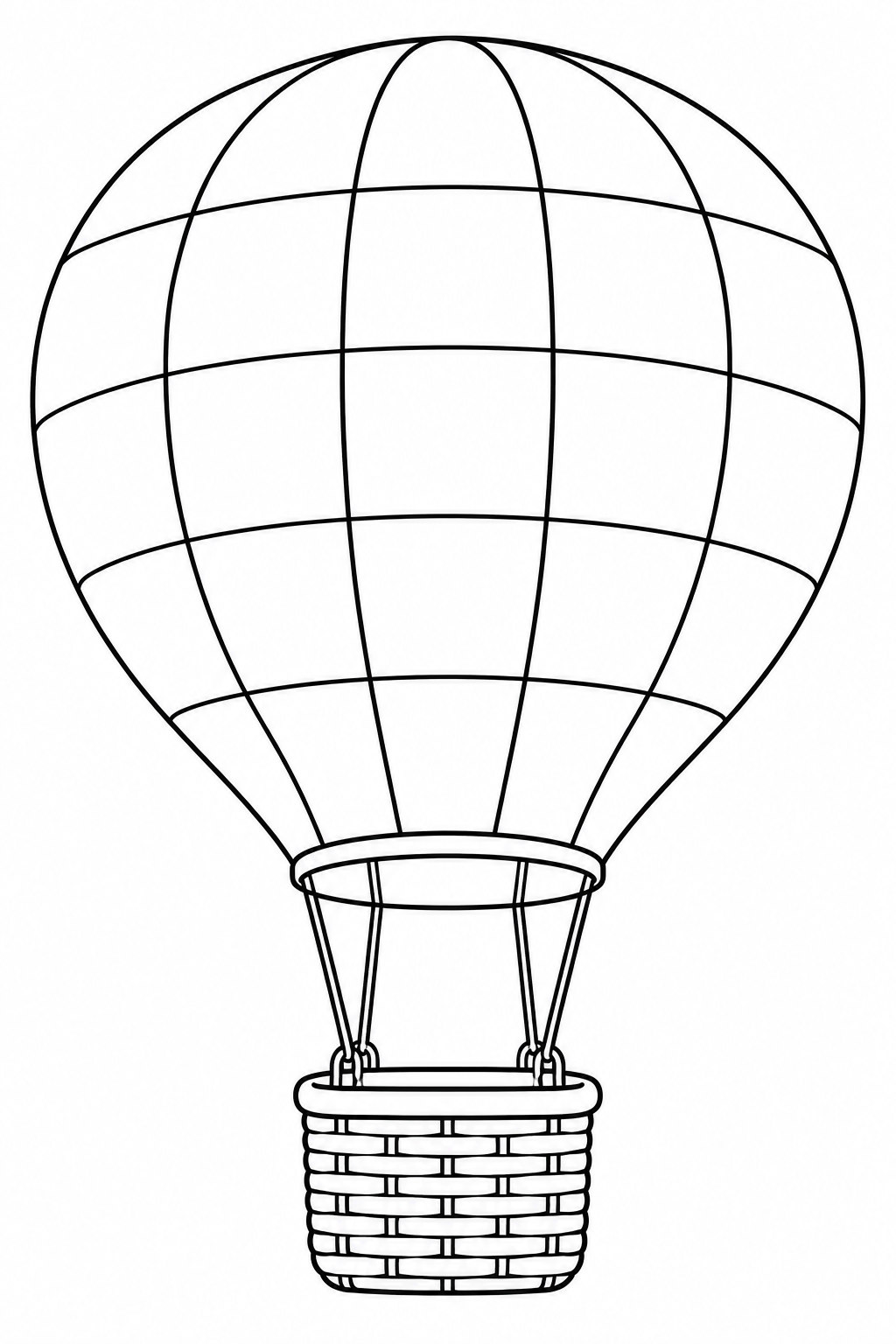 Large patchwork panels cover a balloon with a basket hanging below.
