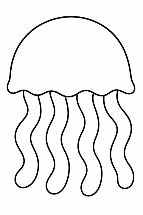 A wide bell and four waving tentacles make a simple jellyfish outline.