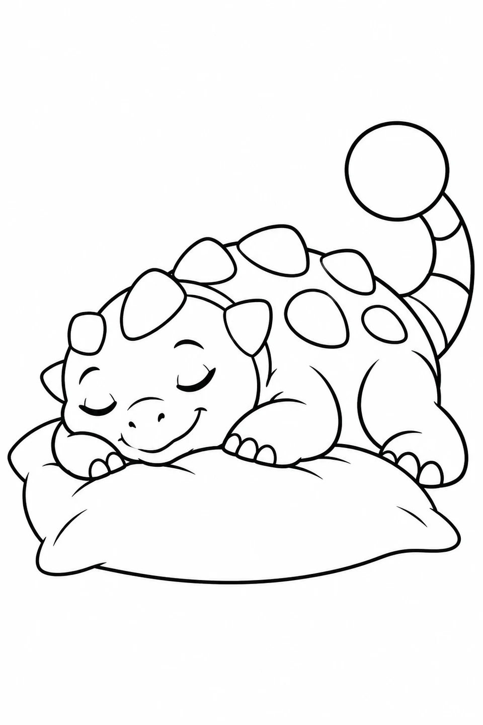 A little armored dinosaur naps on a soft pillow.