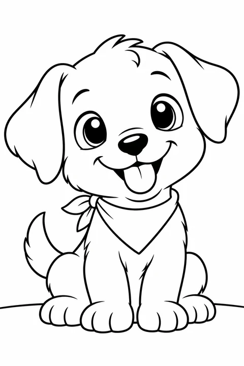 A cheerful puppy sits wearing a simple triangular bandana.