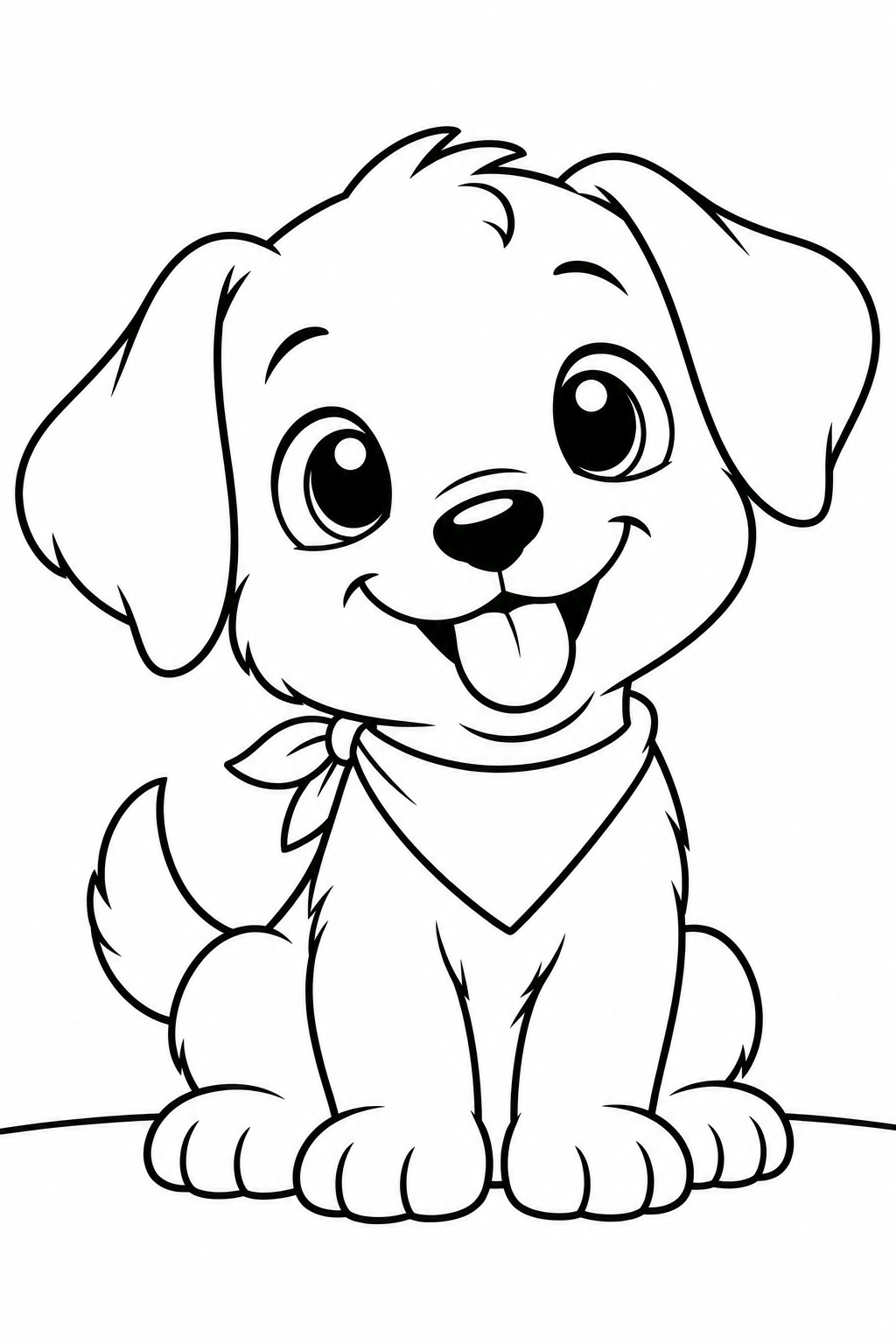 Un joyeux chiot porte un simple bandana triangulaire.