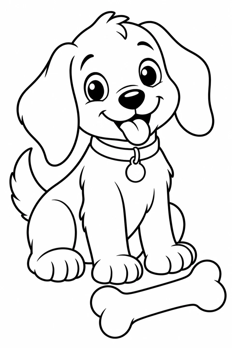 Een puppy met flaporen zit naast een groot speelgoedbot.