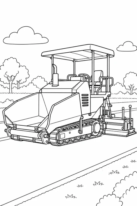 A tracked paving machine has a front hopper, canopy and rear screed.