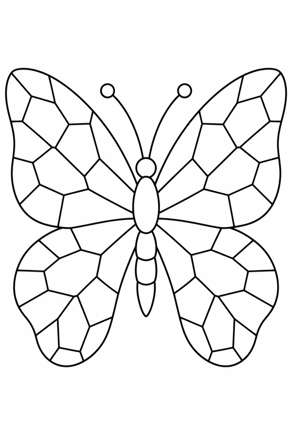 A butterfly spreads four wings divided into broad mosaic pieces.
