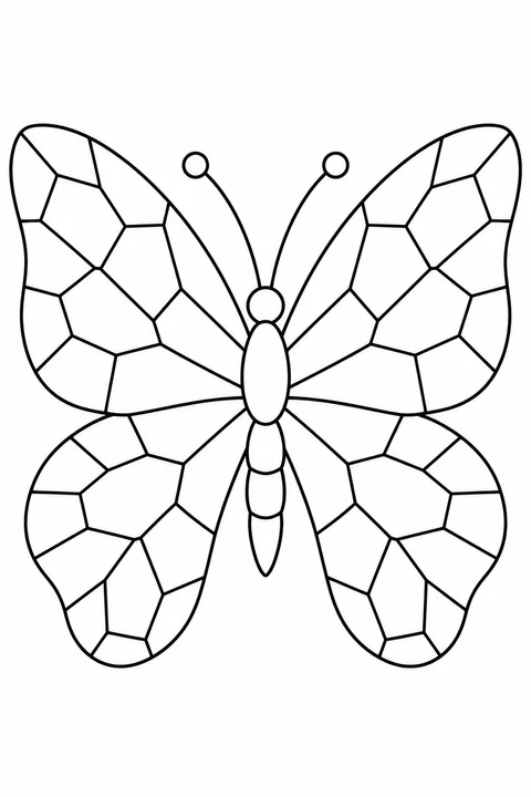 A butterfly spreads four wings divided into broad mosaic pieces.