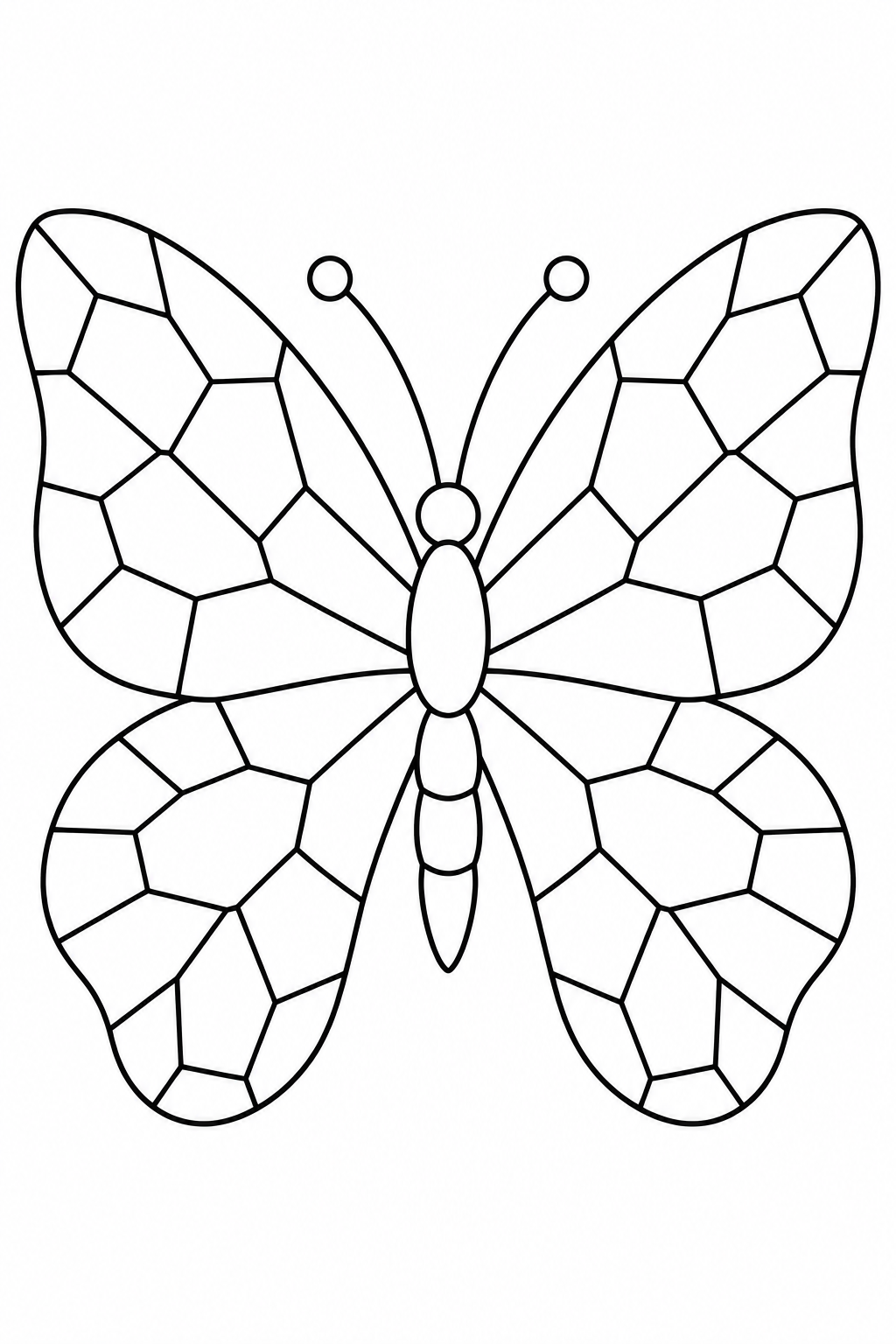 A butterfly spreads four wings divided into broad mosaic pieces.