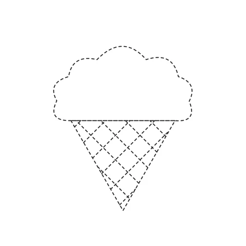 Dashed ice cream cone with a wavy scoop and a diagonal waffle pattern.