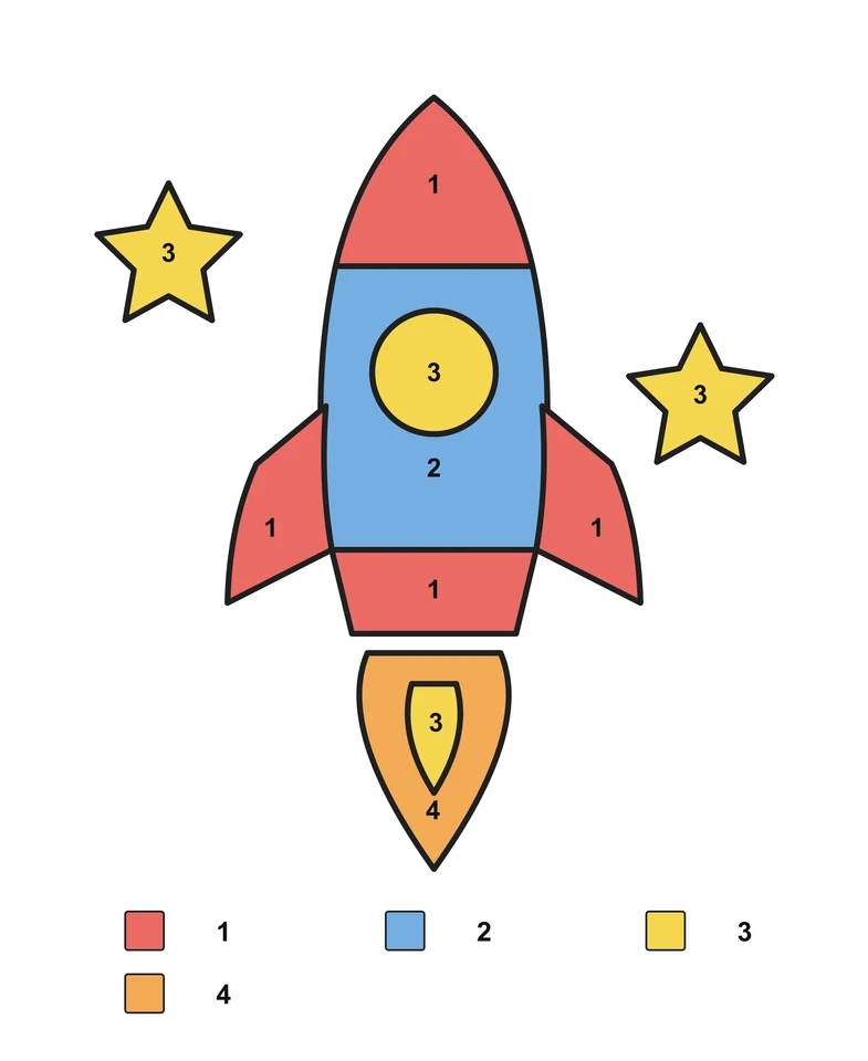 Rocket: Addition and Subtraction Coloring — Answer key