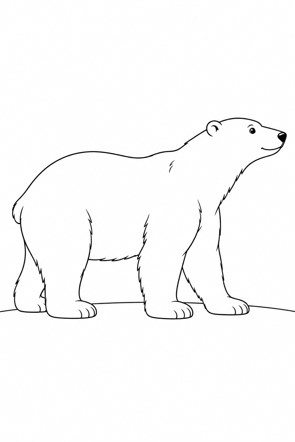 A polar bear stands in profile above a simple ground line.
