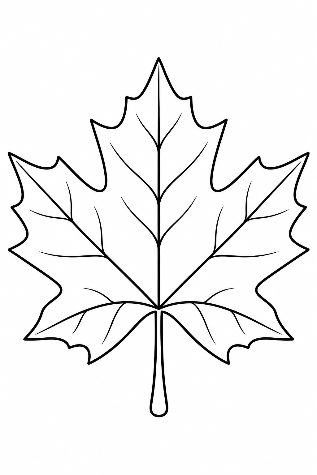 A large maple leaf has clear veins and open areas for autumn colors.