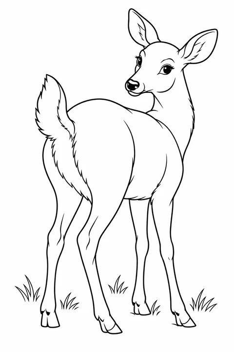 A deer turns its head to look back over its shoulder.