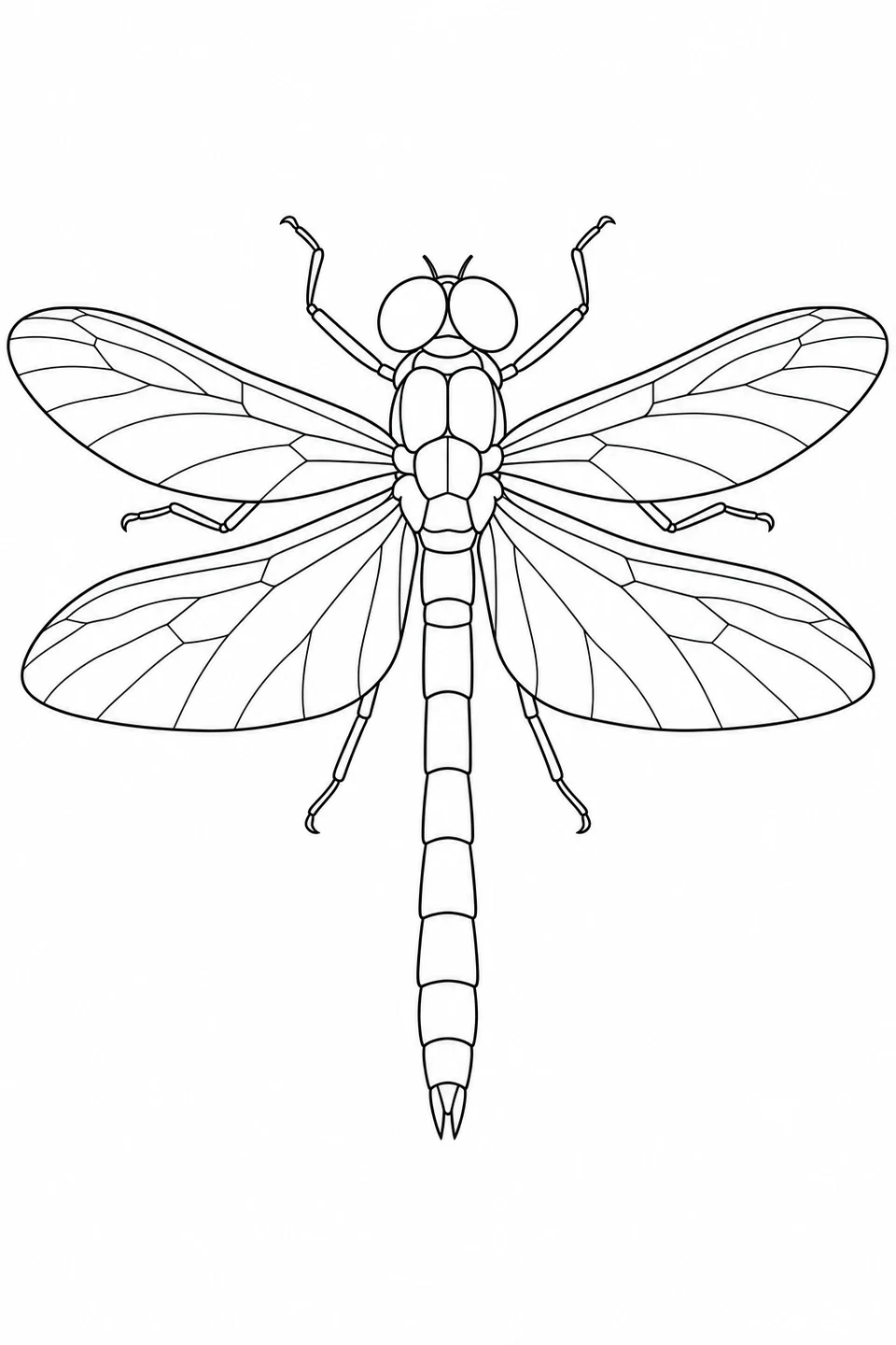A single dragonfly spreads four veined wings around a long segmented body.
