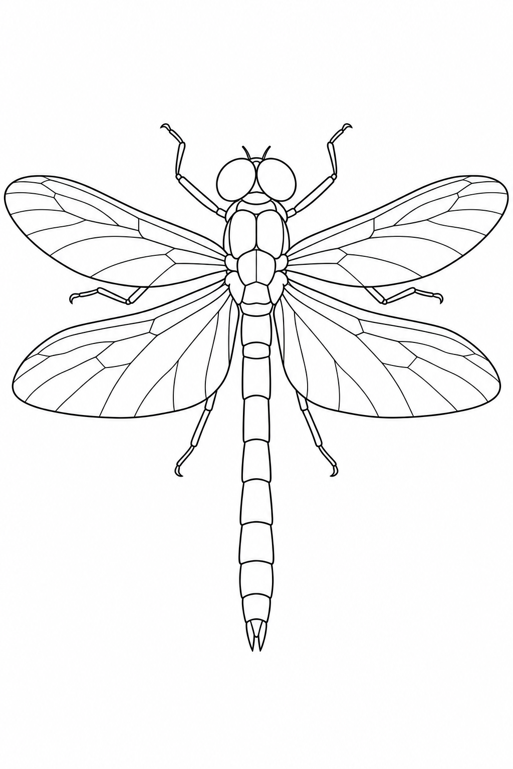 A single dragonfly spreads four veined wings around a long segmented body.