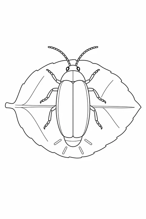 A firefly with closed wing covers on one broad, veined leaf.