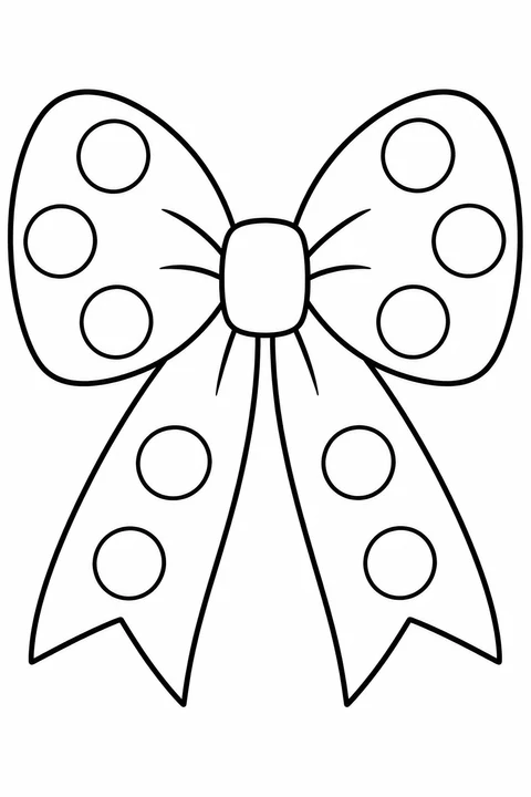 A two-loop ribbon bow carries ten large outlined dots, with three on each loop and two on each tail.