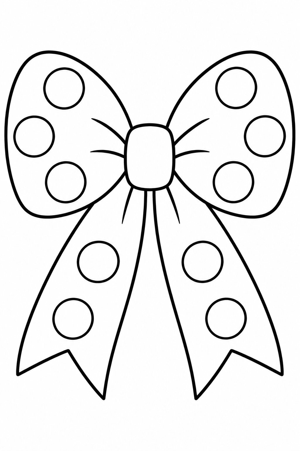 A two-loop ribbon bow carries ten large outlined dots, with three on each loop and two on each tail.