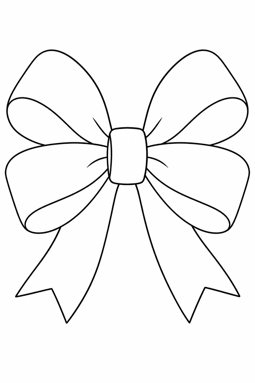 Four rounded loops sit in two layers around a central knot, with two notched tails below.