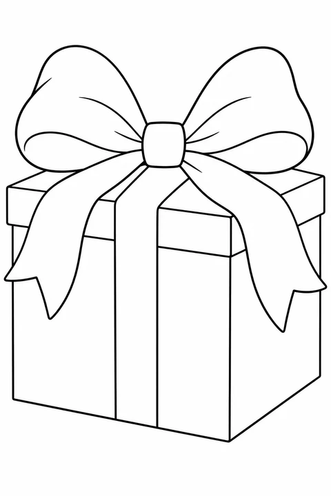 A large two-loop bow rests on a lidded gift box, with wide ends draped down and a vertical ribbon band.