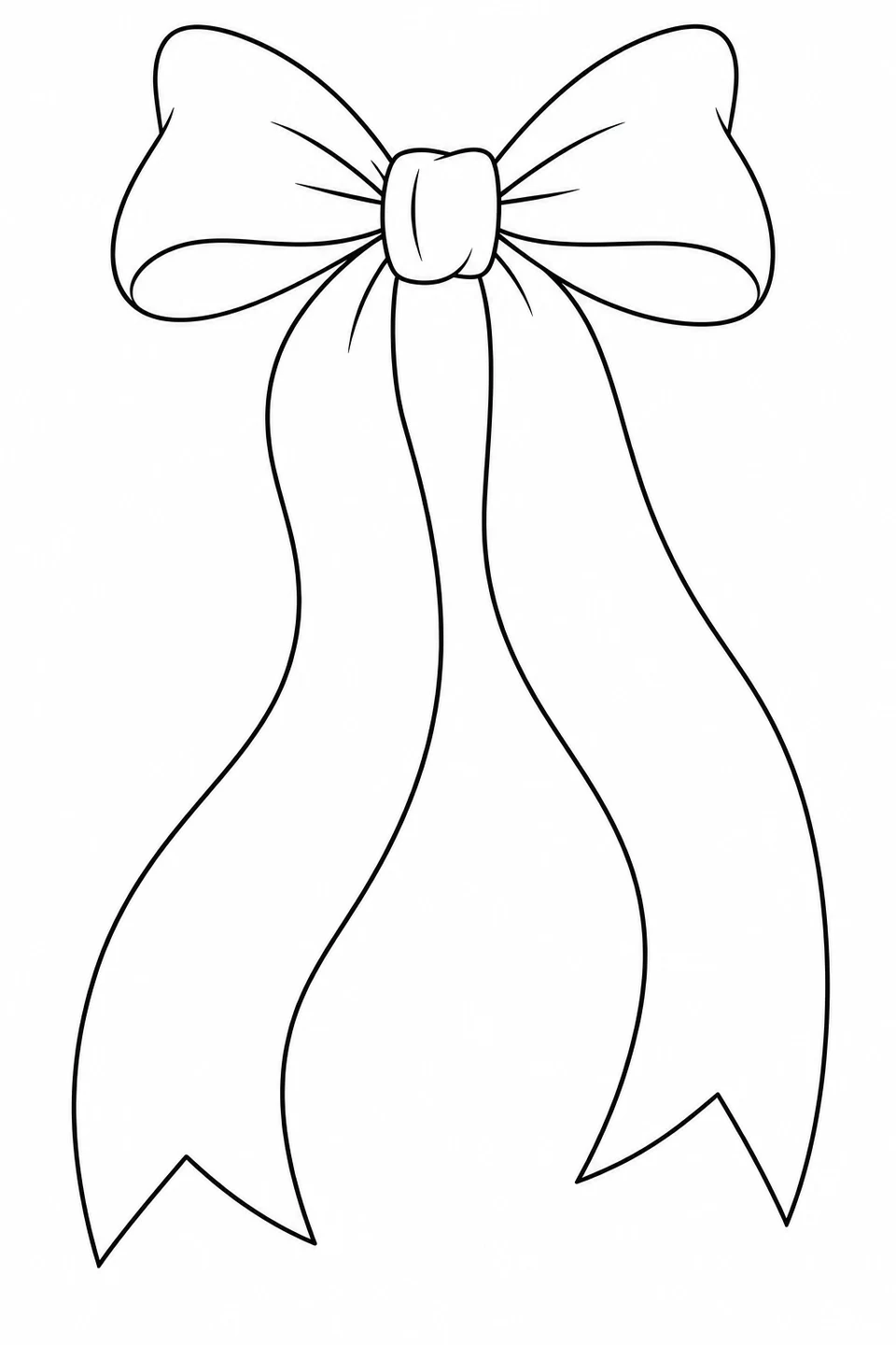 A two-loop bow sits above two long ribbon tails that curve downward and end in V-shaped notches.