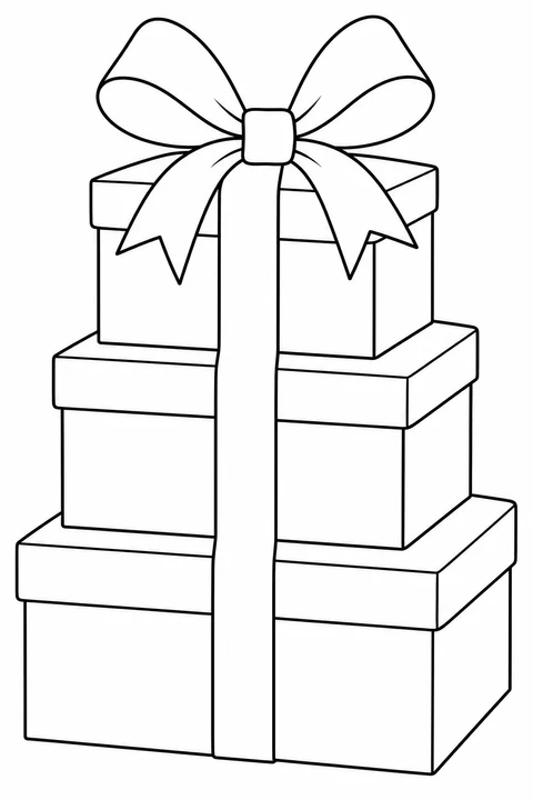Three gift boxes of different sizes are stacked under a two-loop bow, with one wide ribbon down the front.