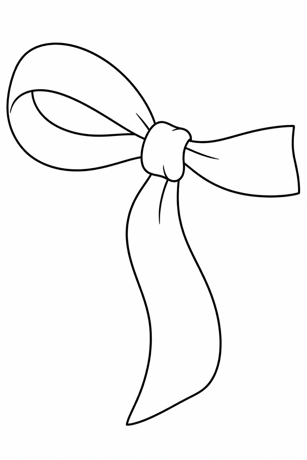 A ribbon knot has one large loop on the left, a short end to the right and a long curved tail below.